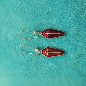 Red Coffin Cross Earrings